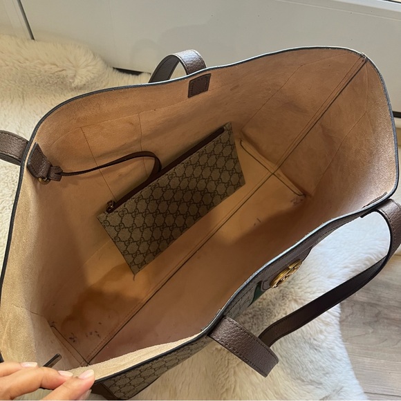 AUTHENTIC Gucci GG Supreme Monogram Web Ophidia Soft Tote Brown - Picture 11 of 16